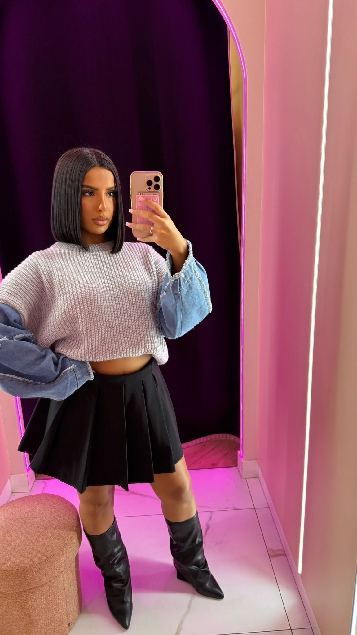 Pull bi matière Ynessou gris