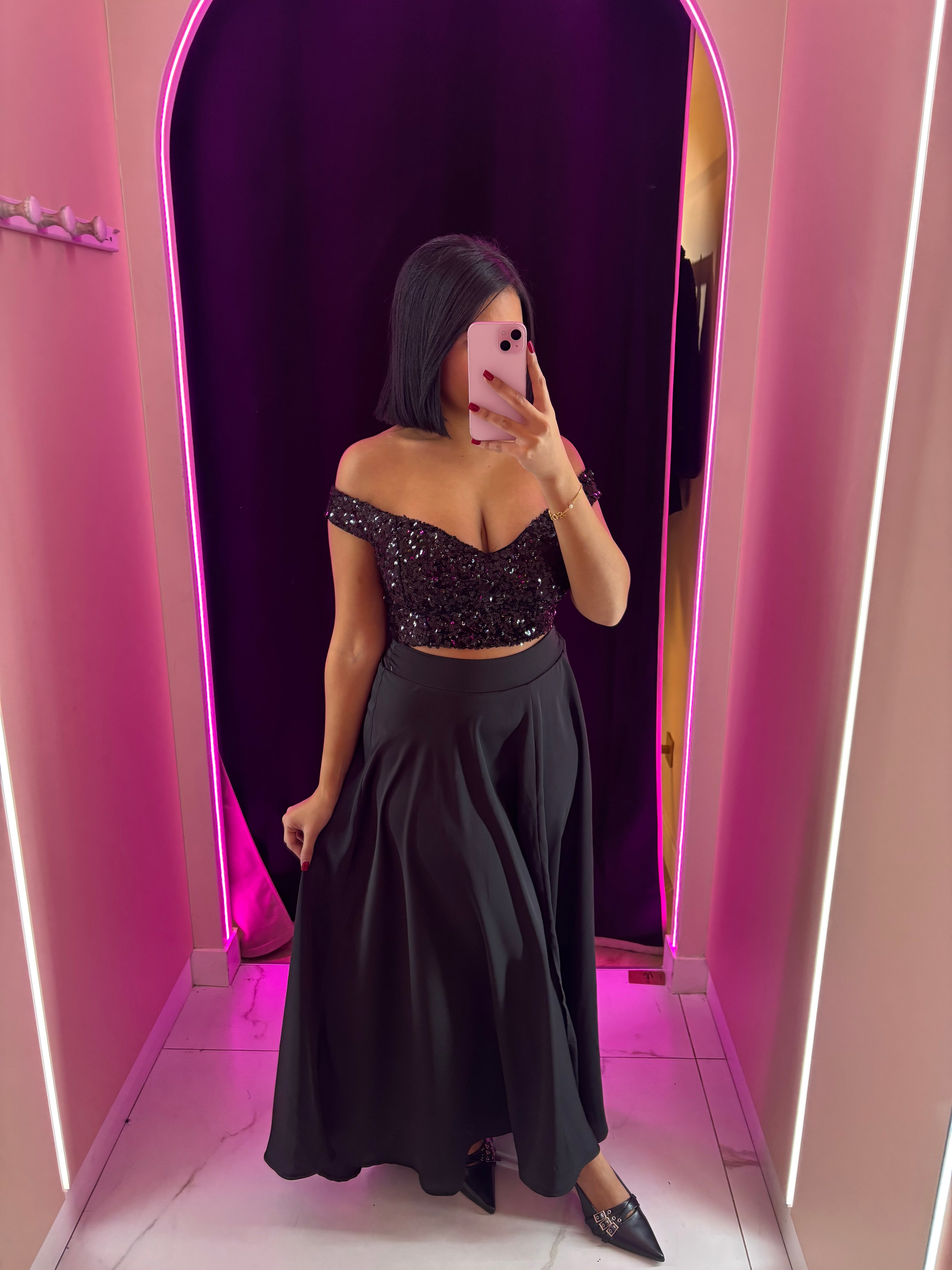 Ensemble haut paillette et jupe longue