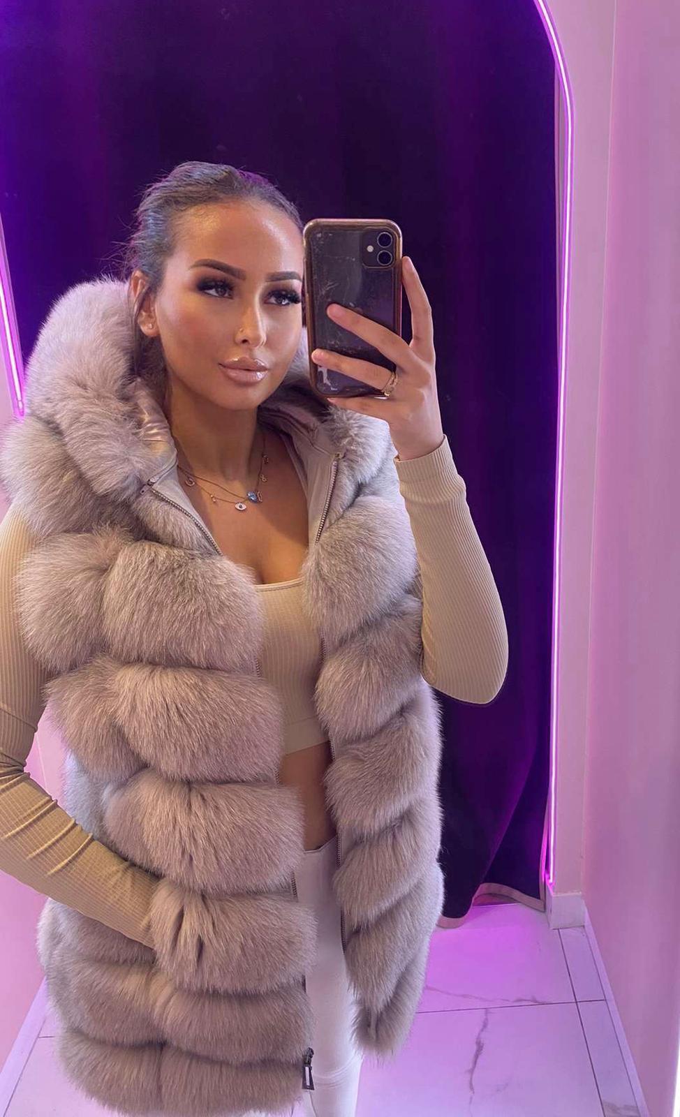 Fourrure de luxe à capuche renard et cuir