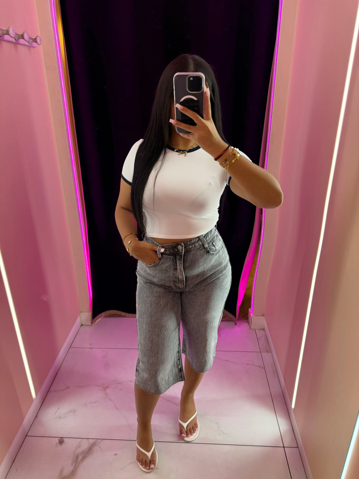 Bermuda en jean gris chiné