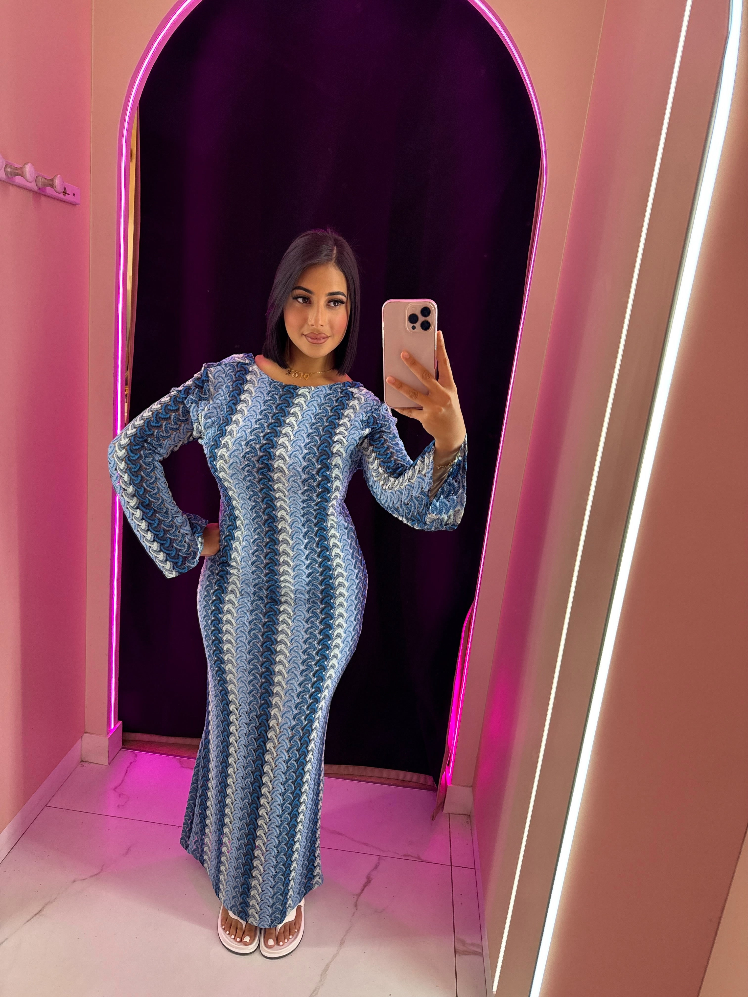 Robe crochet bleu azur