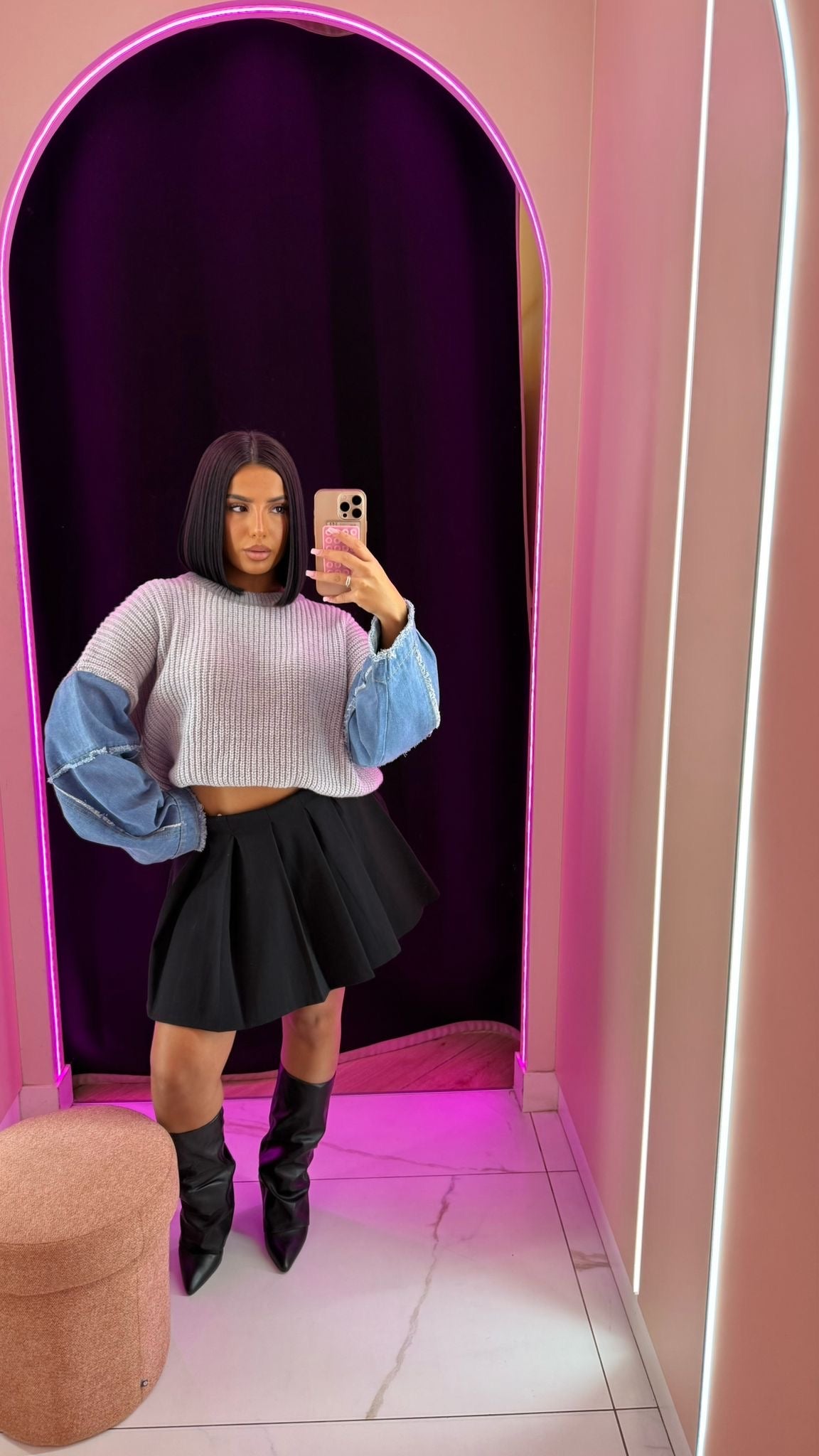 Pull bi matière Ynessou gris