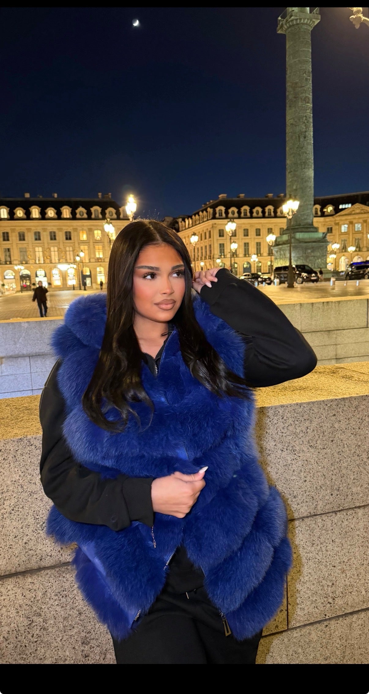 Fourrure blue à capuche renard et cuir