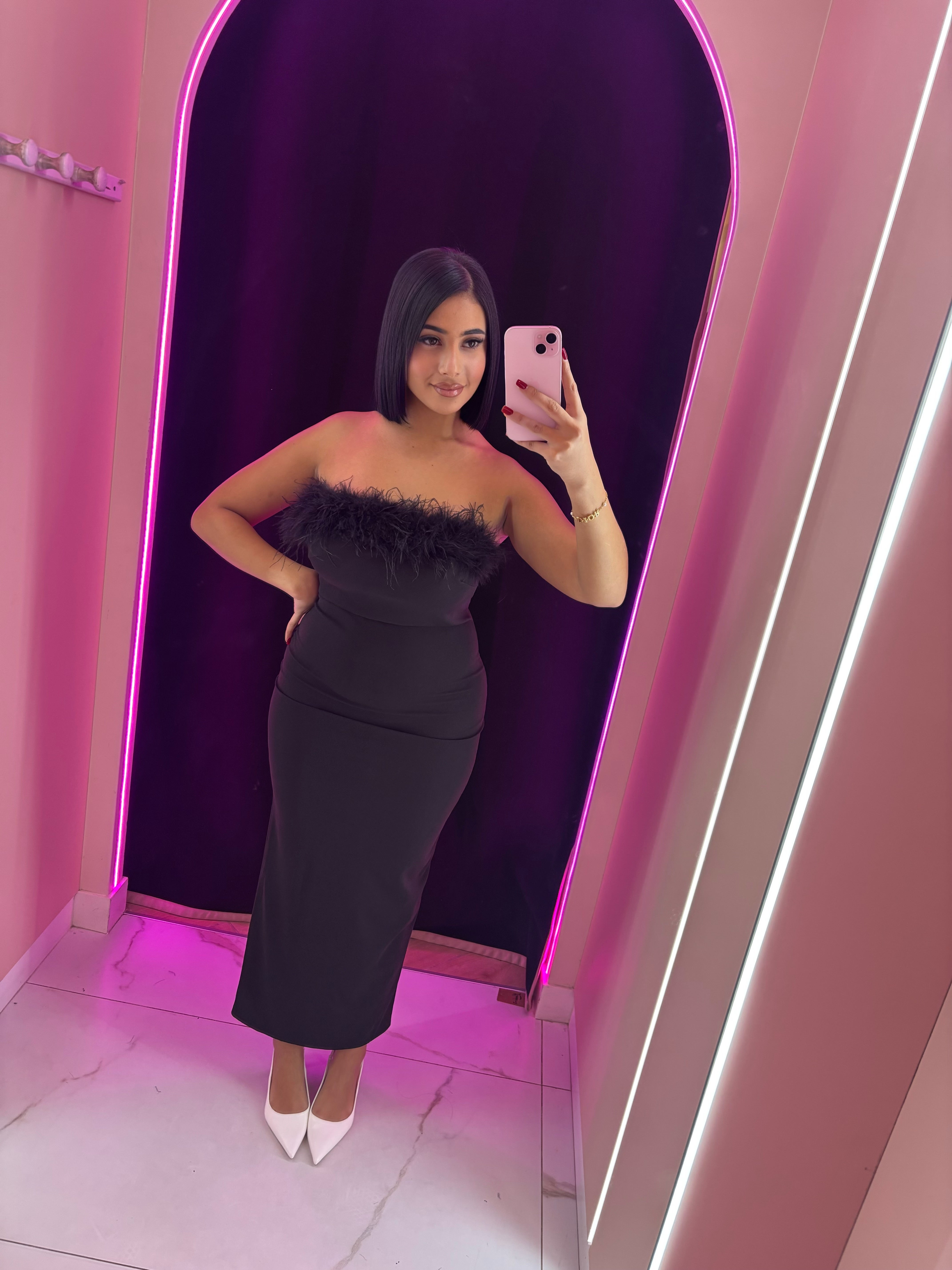 Robe bustier à plume