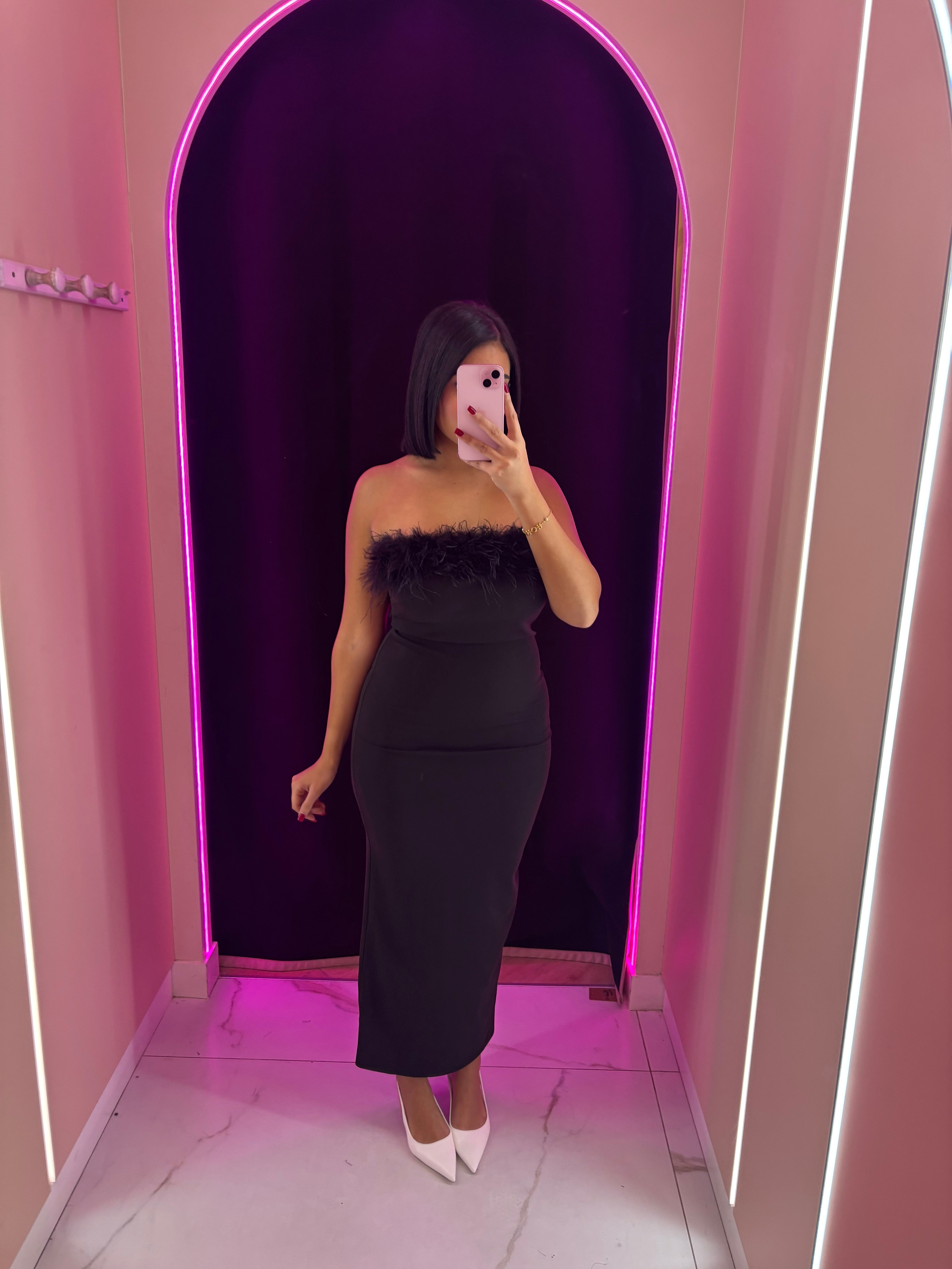 Robe bustier à plume