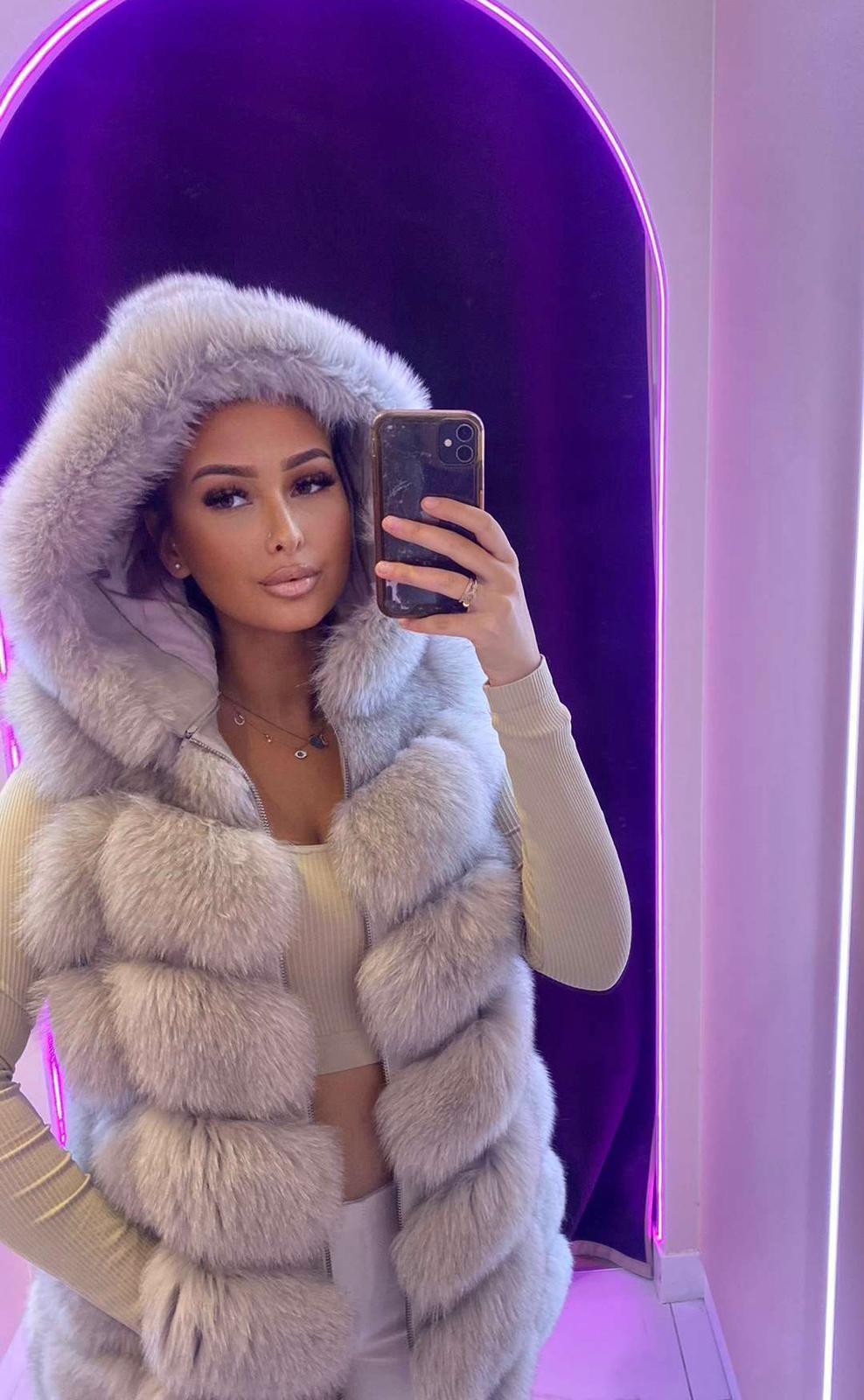 Fourrure de luxe à capuche renard et cuir