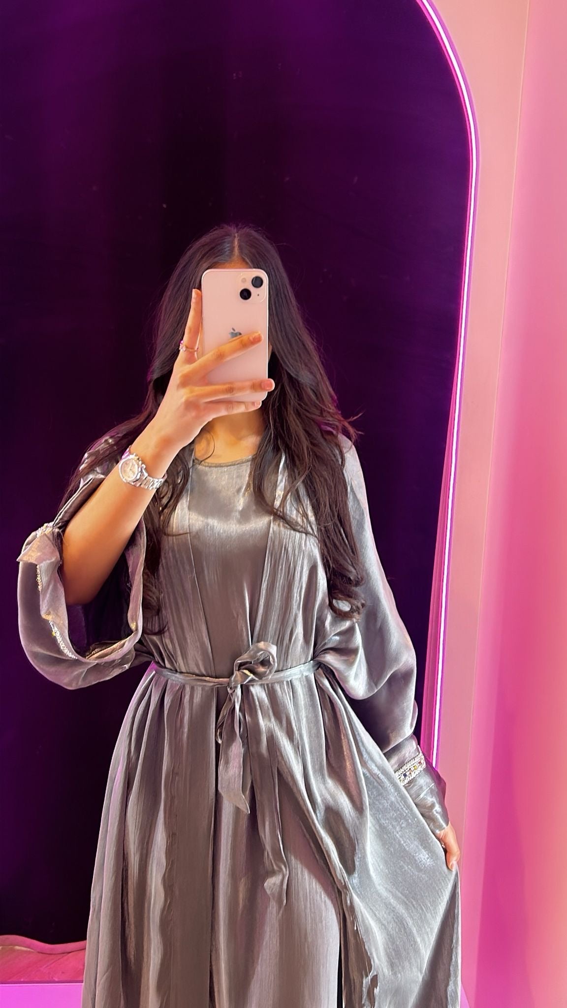 Abaya organza ( sous robe kimono ceinture manche bijoux )