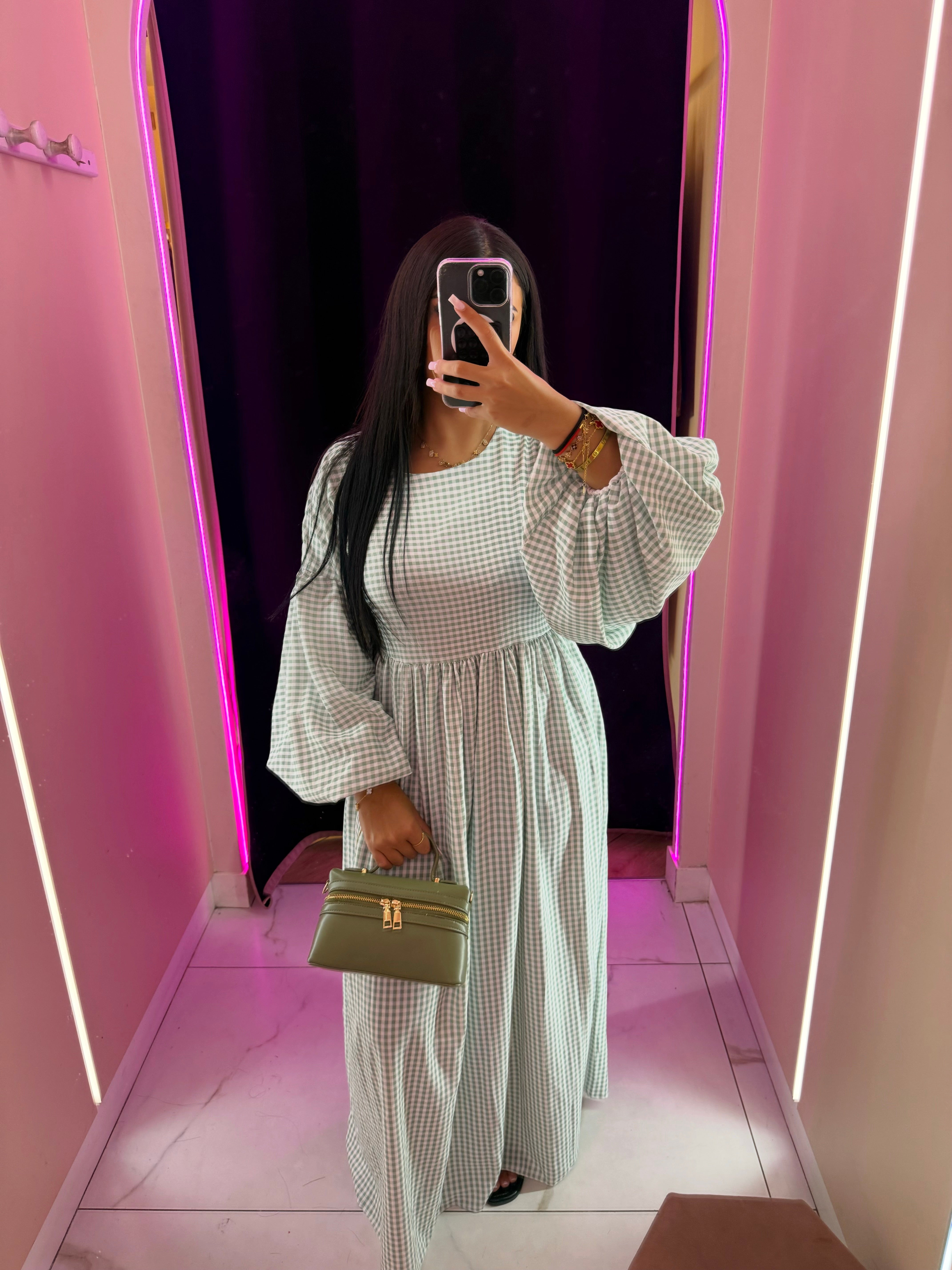 Robe à carreaux avec lacets au dos pour ceintré