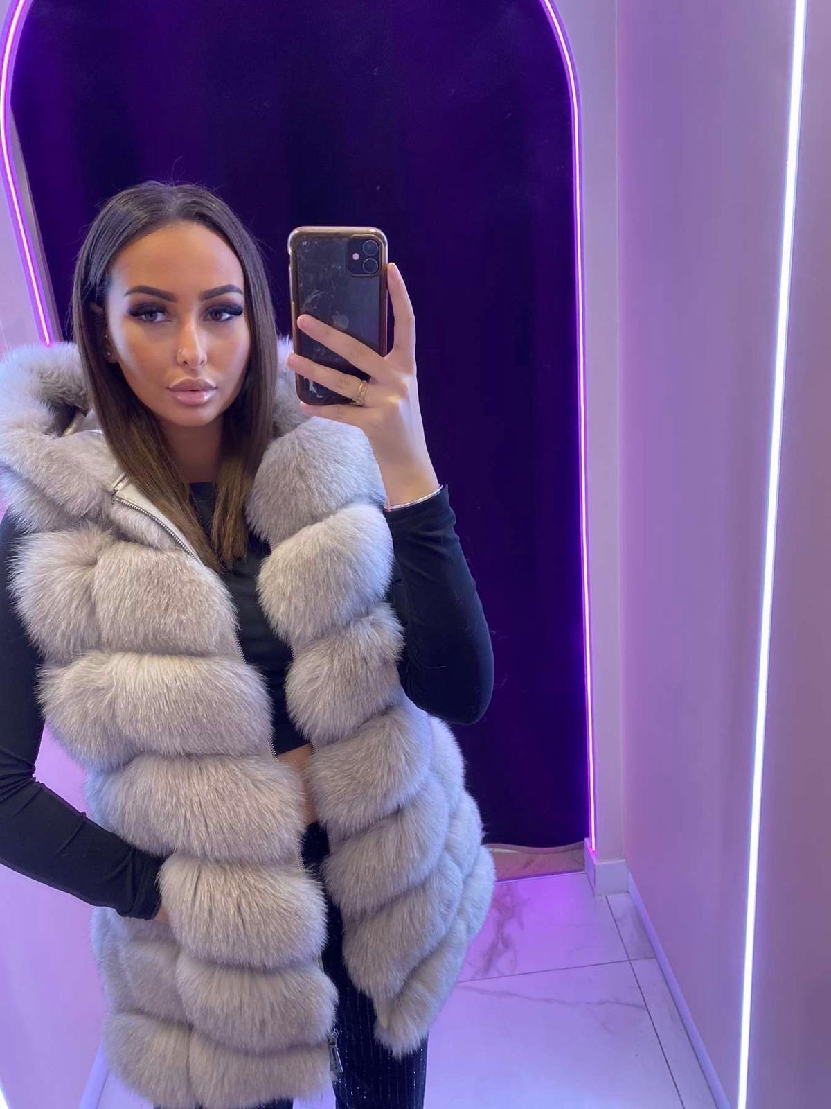 Fourrure de luxe à capuche renard et cuir