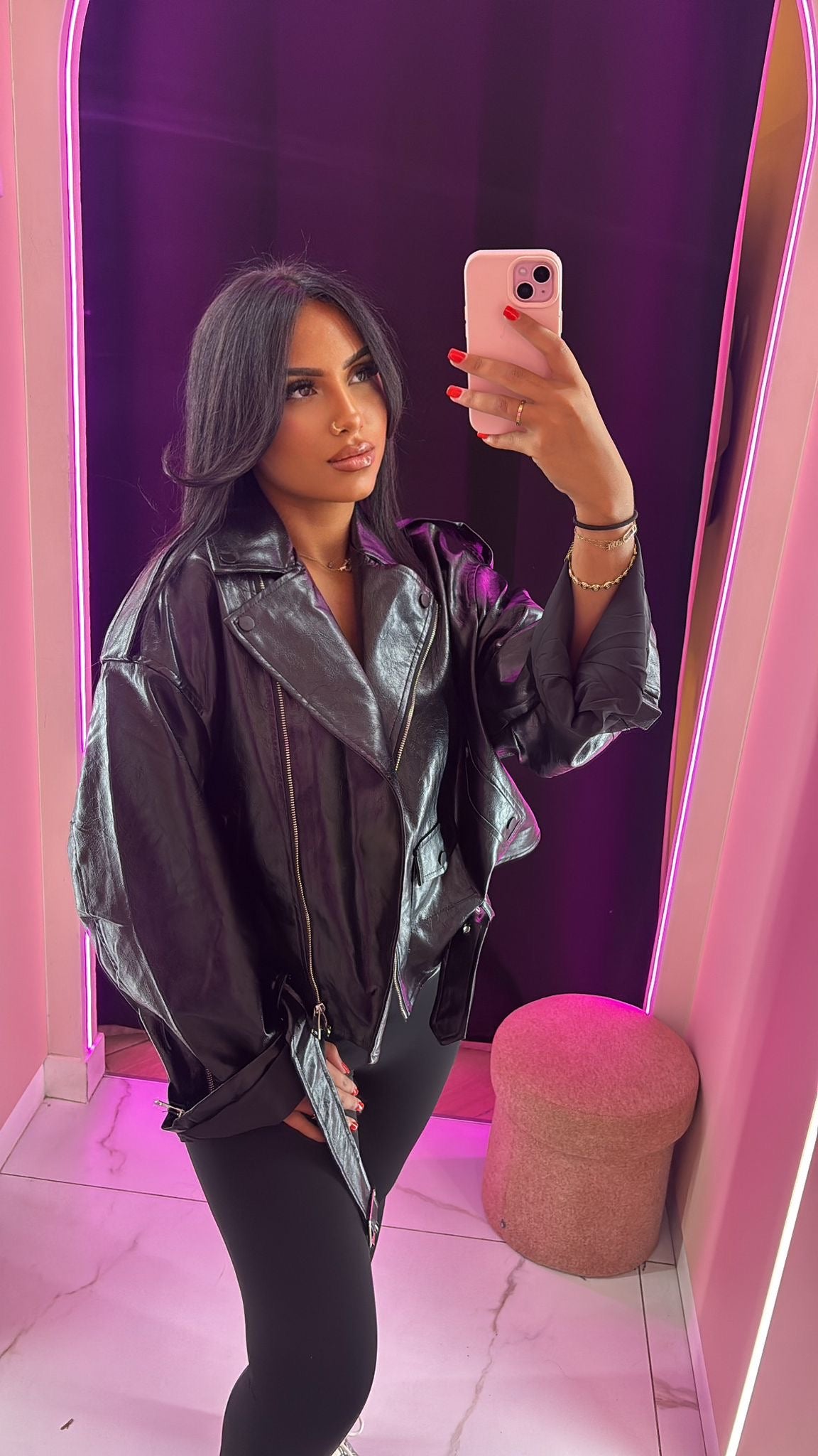 Veste en simili cuir maroi