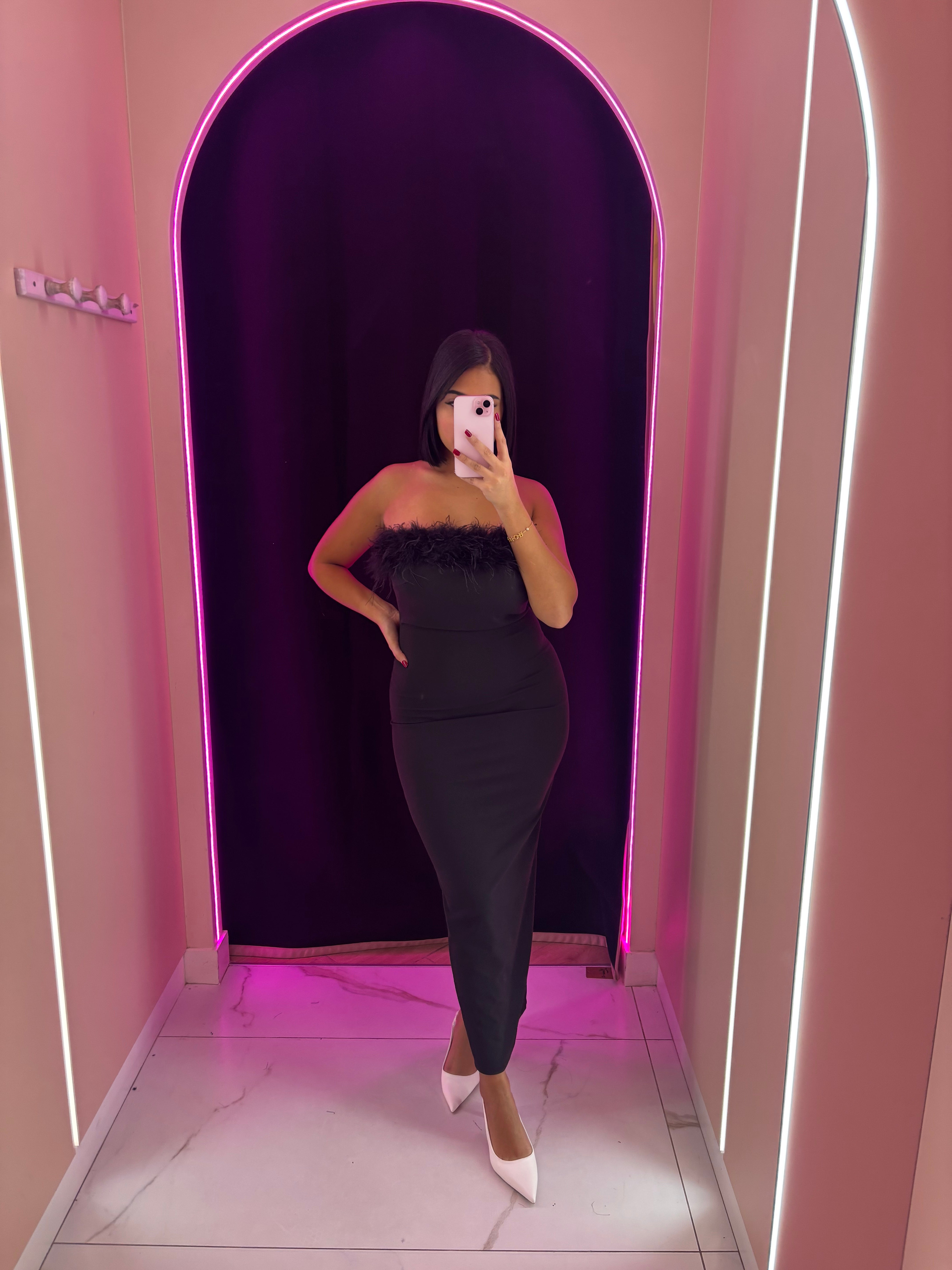Robe bustier à plume