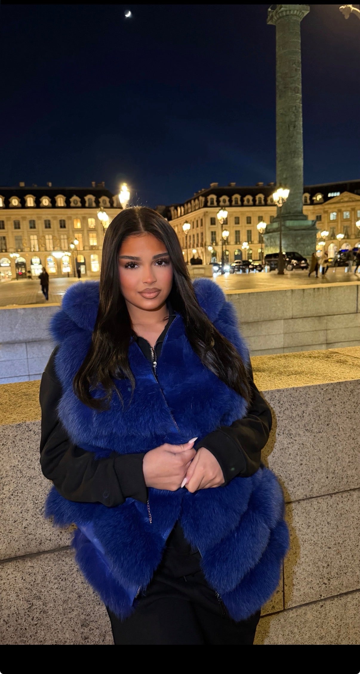 Fourrure blue à capuche renard et cuir
