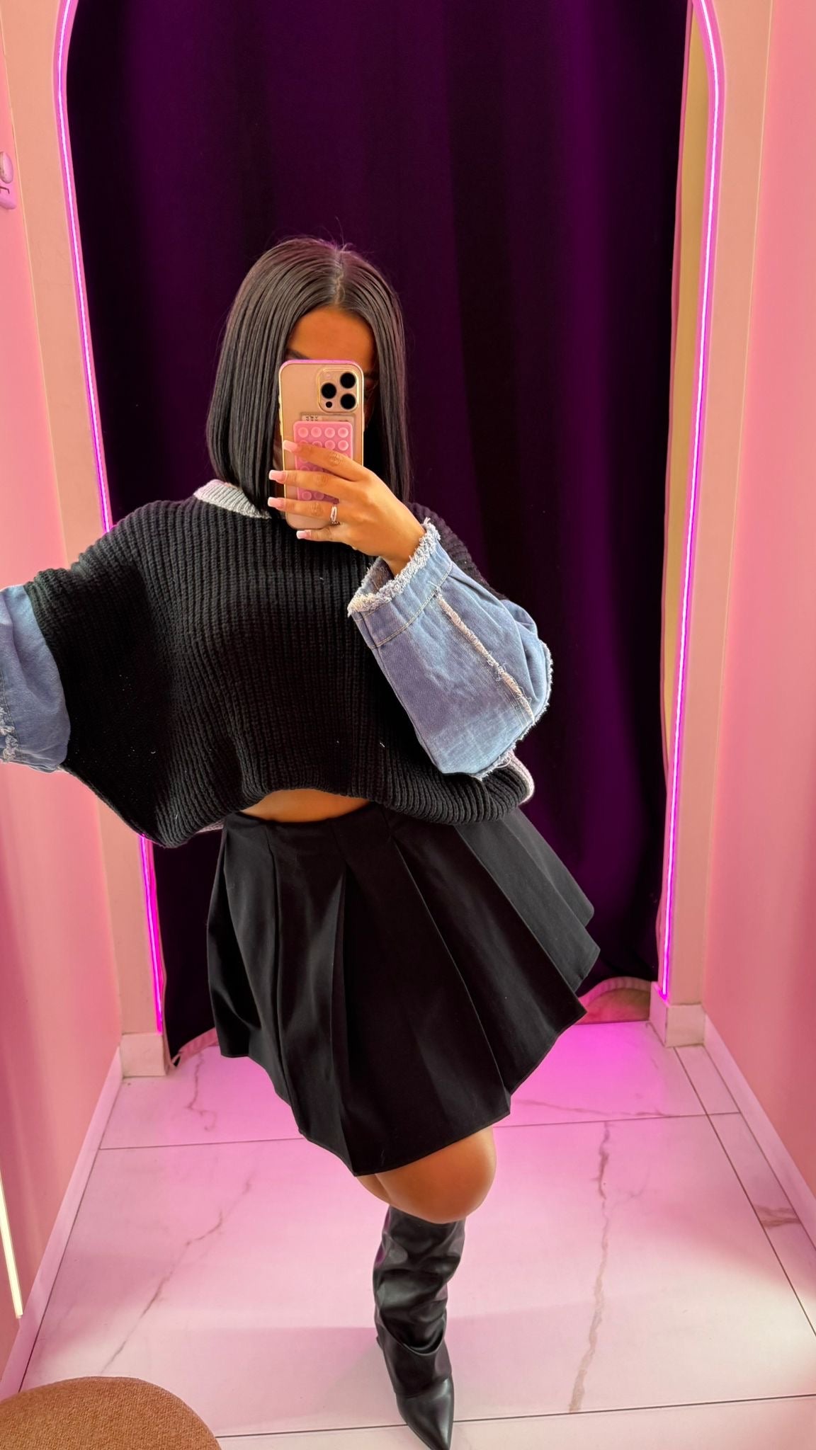 Pull bi matière ynessou