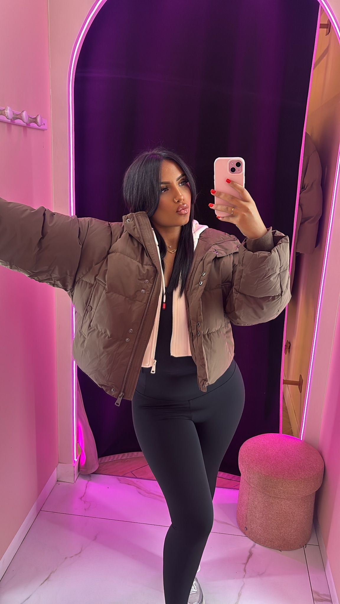 Doudoune oversize courte à capuche