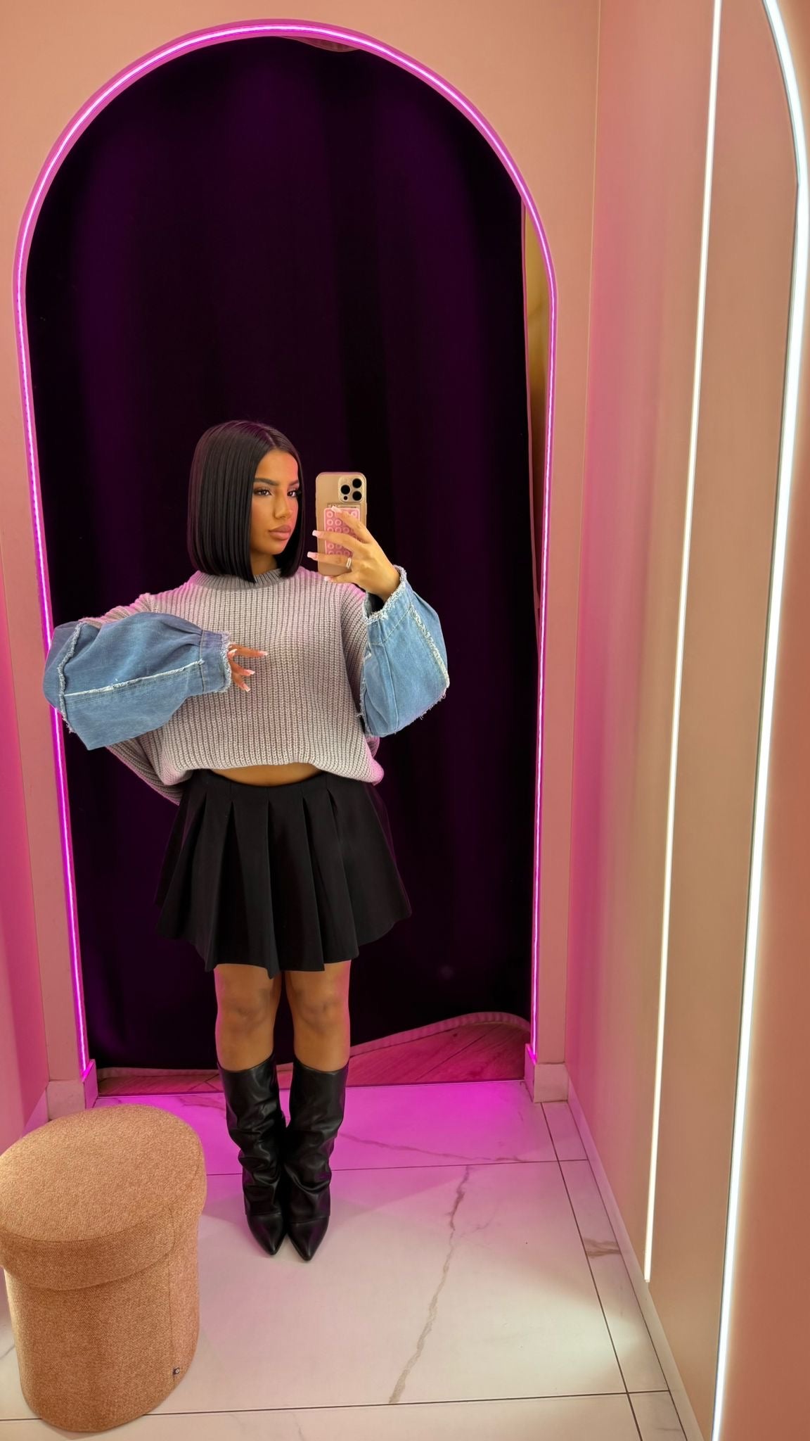 Pull bi matière Ynessou gris
