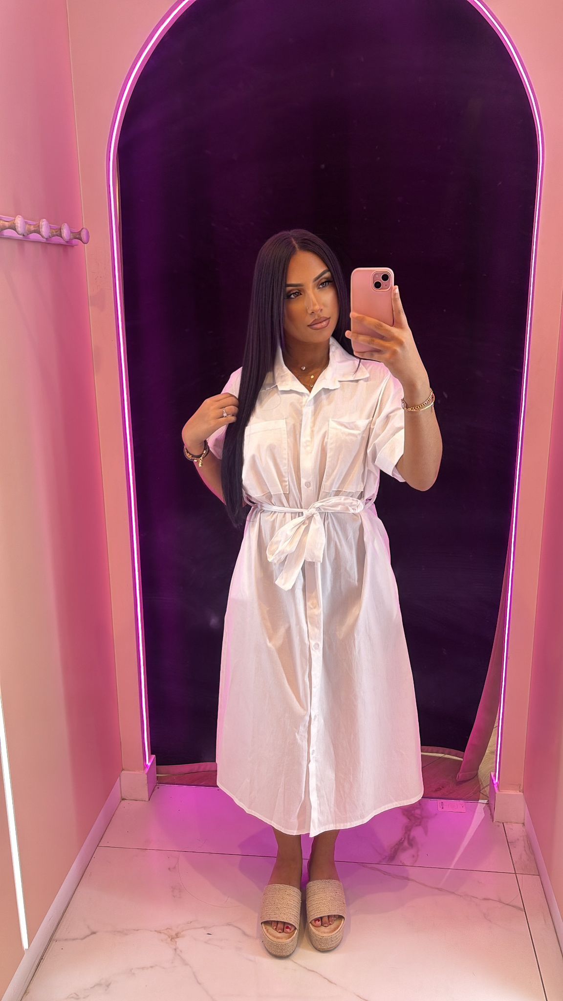 Robe mi longue chemise avec ceinture