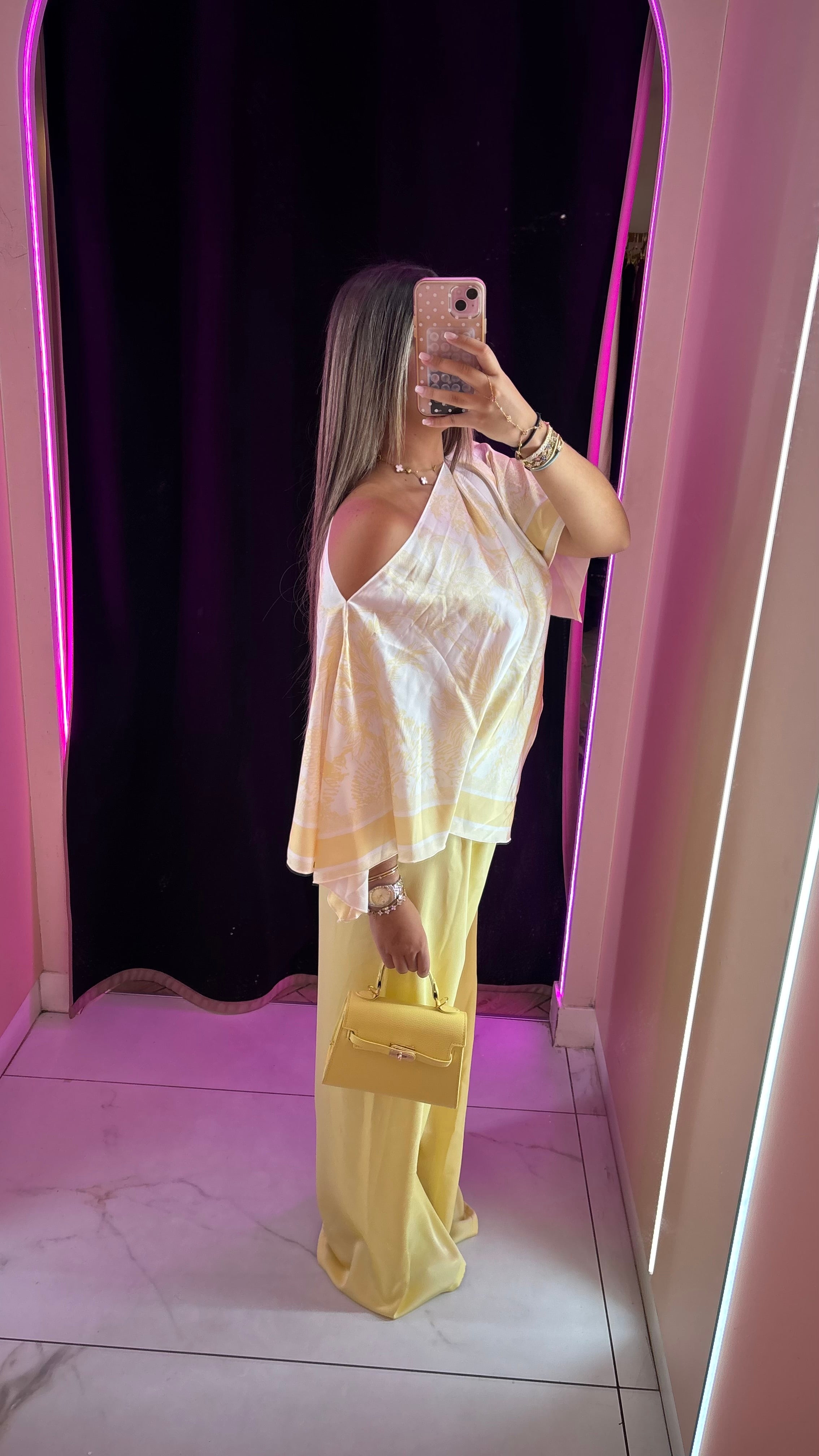 Ensemble imprimé pantalon uni