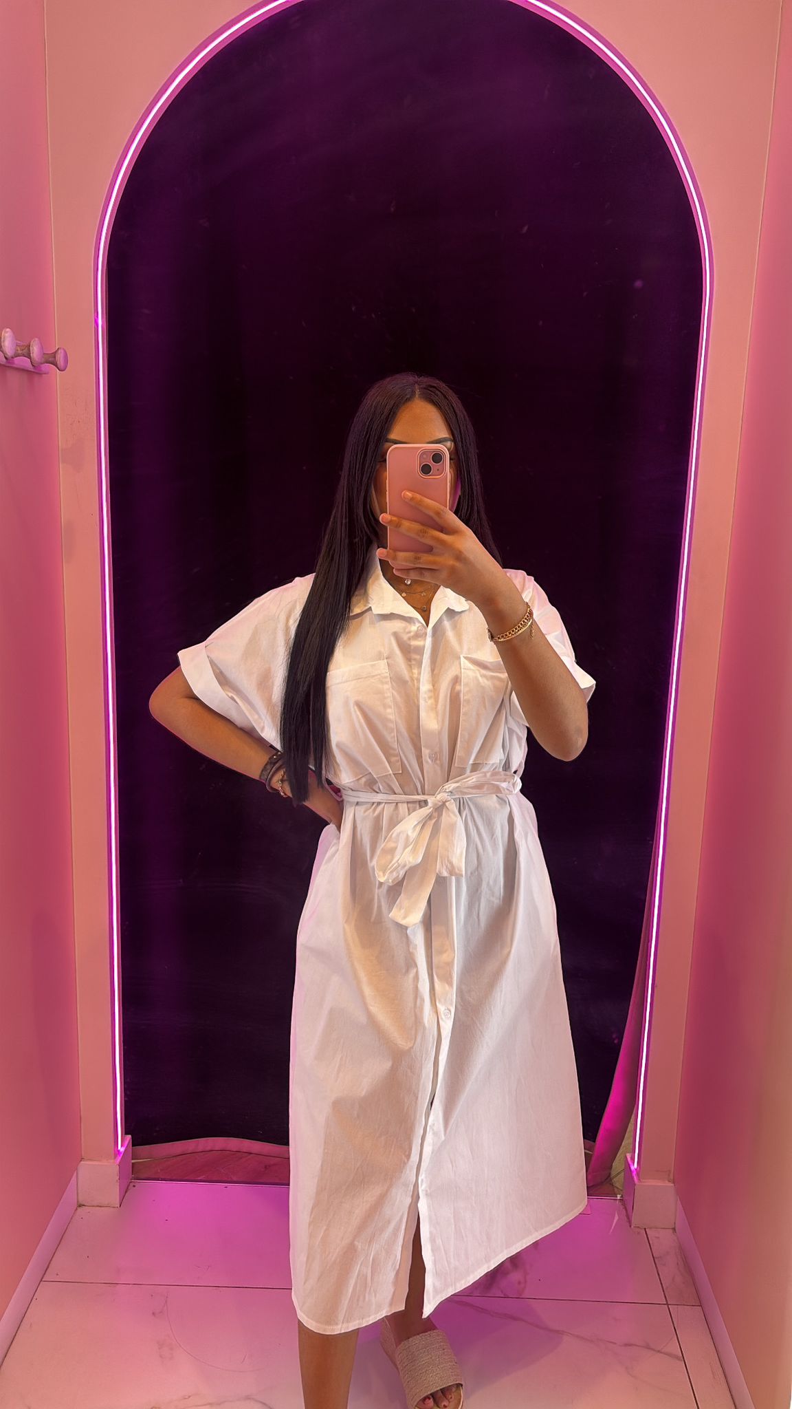 Robe mi longue chemise avec ceinture