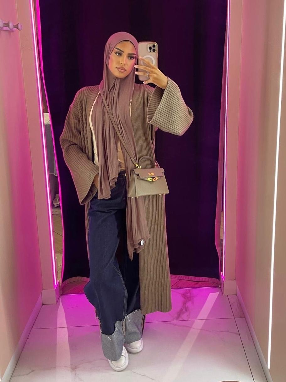 Gilet long en laine à rayure