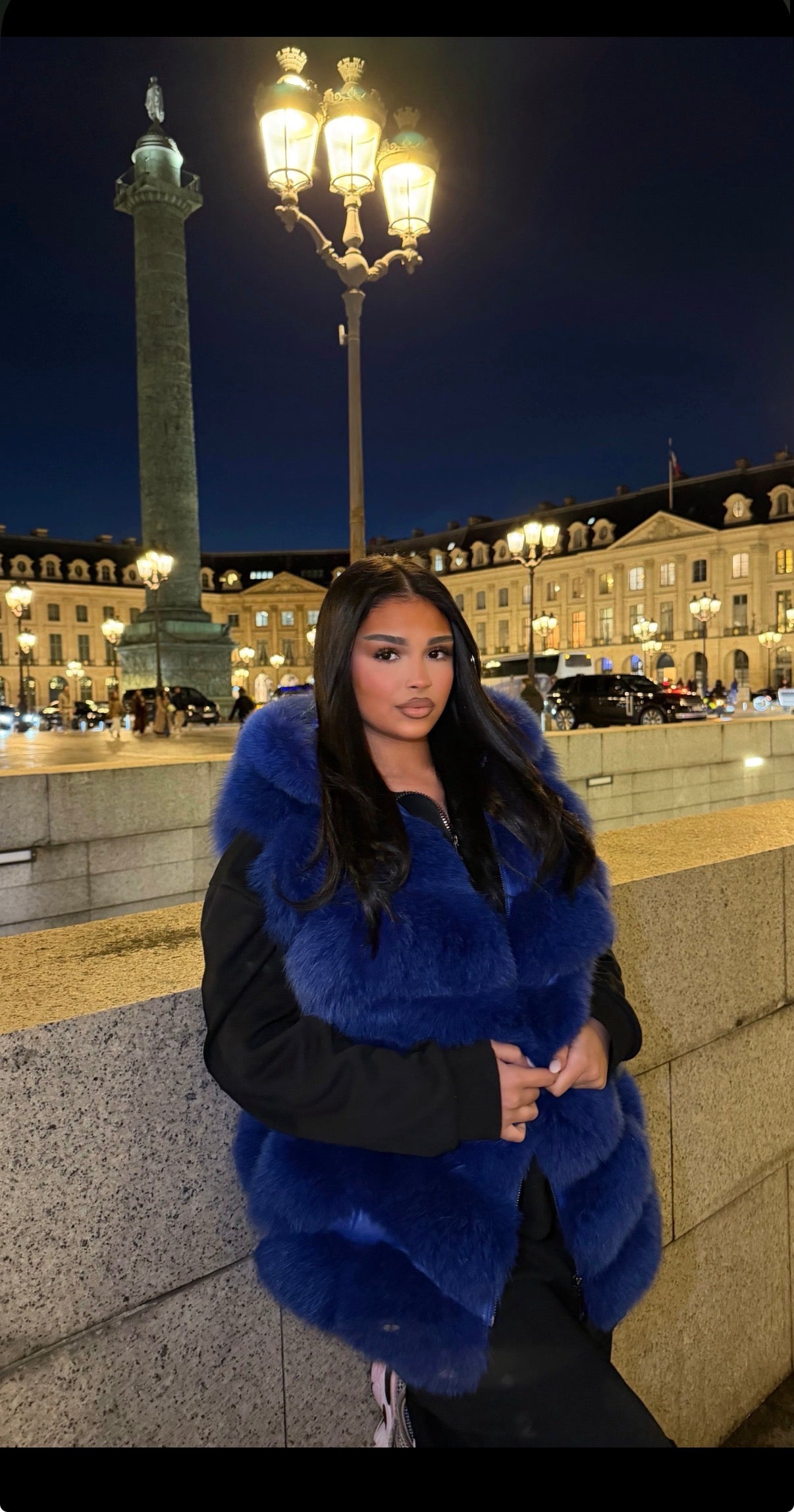 Fourrure blue à capuche renard et cuir
