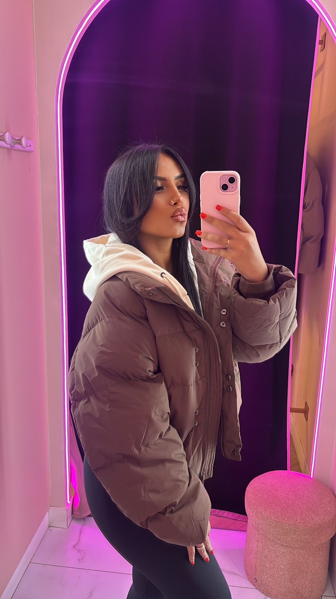 Doudoune oversize courte à capuche